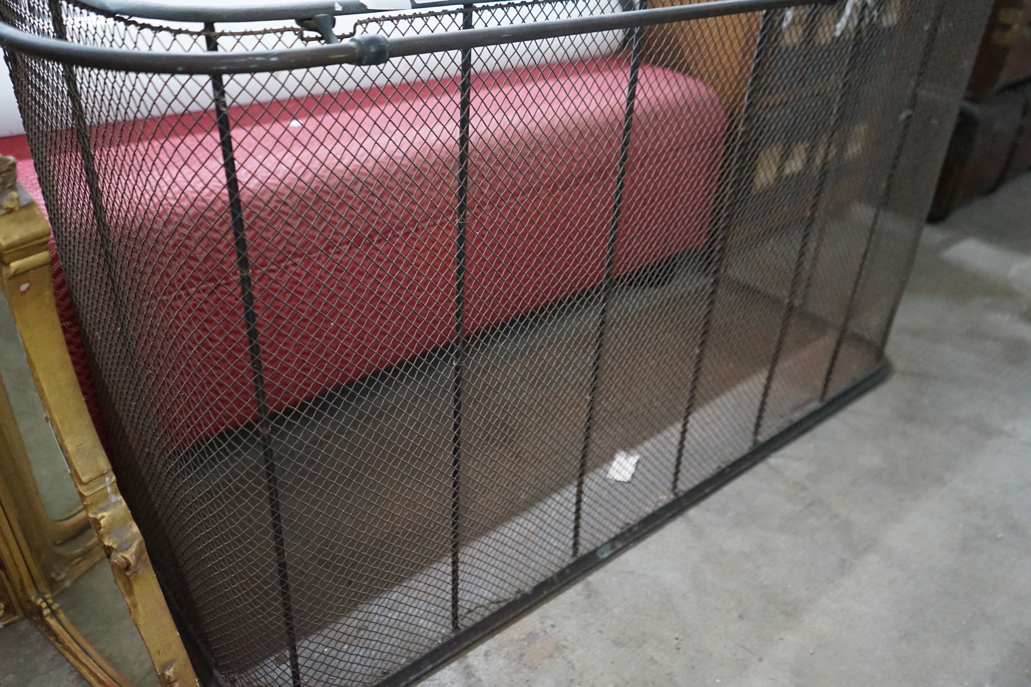 A Victorian steel mesh fender, width 148cm, depth 50cm, height 77cm